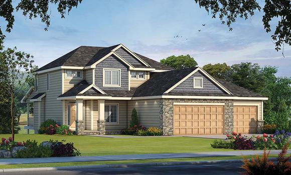Craftsman, Traditional House Plan 80490 with 5 Beds, 4 Baths, 3 Car Garage Elevation
