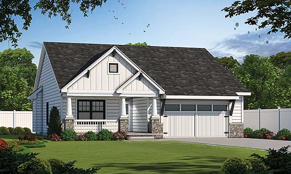 Cottage, Craftsman, Traditional House Plan 80498 with 3 Beds, 2 Baths, 2 Car Garage Elevation