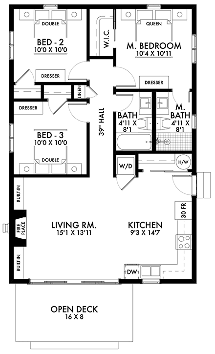 Cabin, Cottage House Plan 80500 with 3 Beds, 2 Baths First Level Plan
