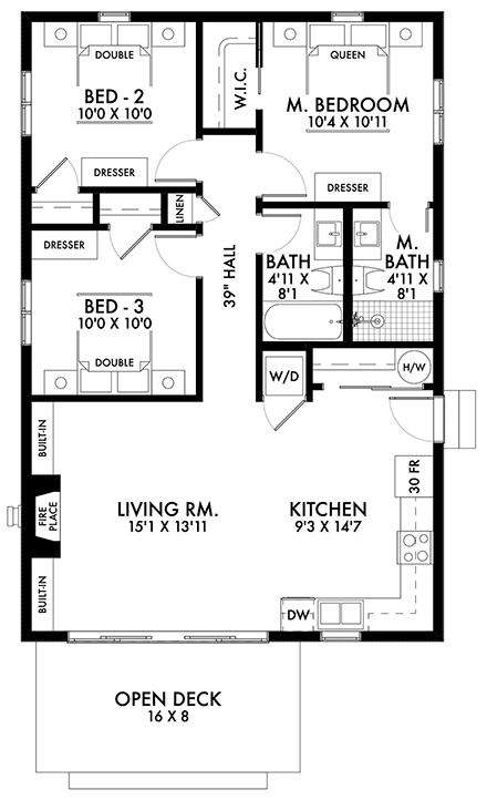 Cabin, Ranch, Traditional House Plan 80501 with 3 Beds, 2 Baths First Level Plan