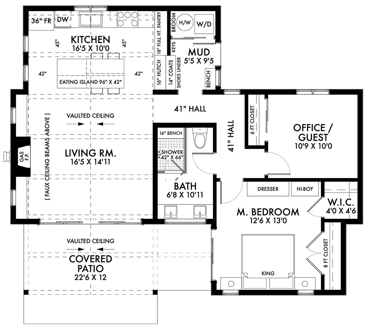 Farmhouse House Plan 80502 with 2 Beds, 1 Baths Level One