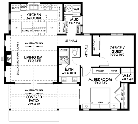 Farmhouse House Plan 80502 with 2 Beds, 1 Baths First Level Plan