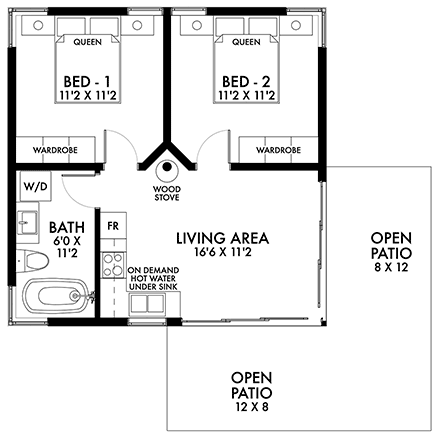 Cabin, Modern House Plan 80503 with 2 Beds, 1 Baths First Level Plan