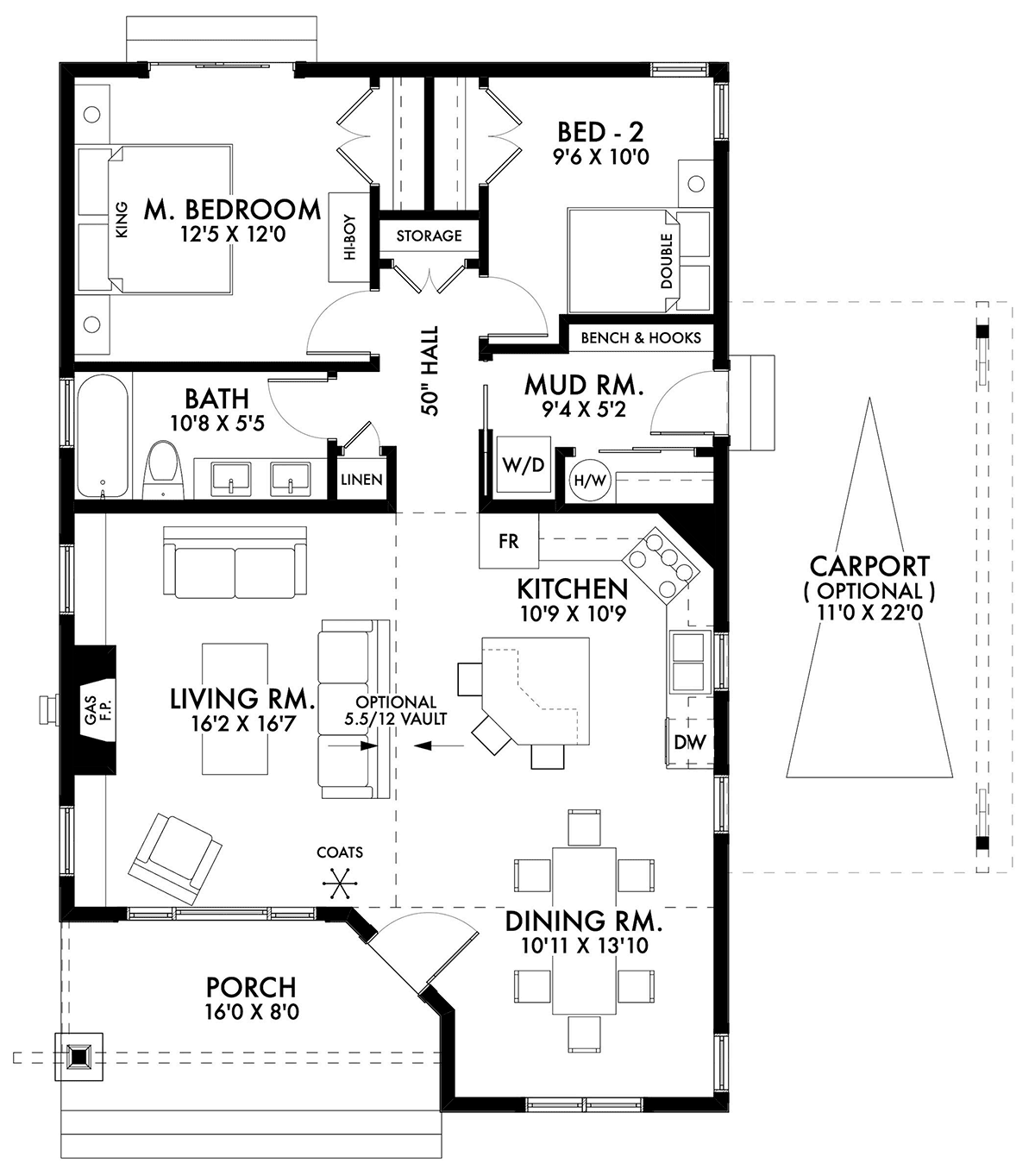 Bungalow House Plan 80504 with 2 Beds, 1 Baths Level One