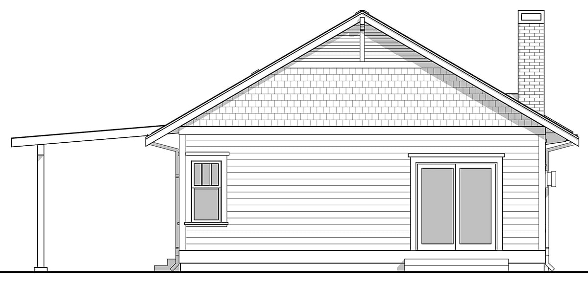 Bungalow House Plan 80504 with 2 Beds, 1 Baths Rear Elevation