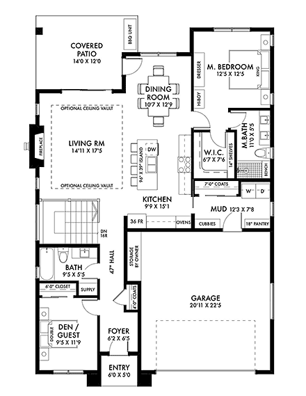 Traditional House Plan 80506 with 4 Beds, 3 Baths, 2 Car Garage First Level Plan