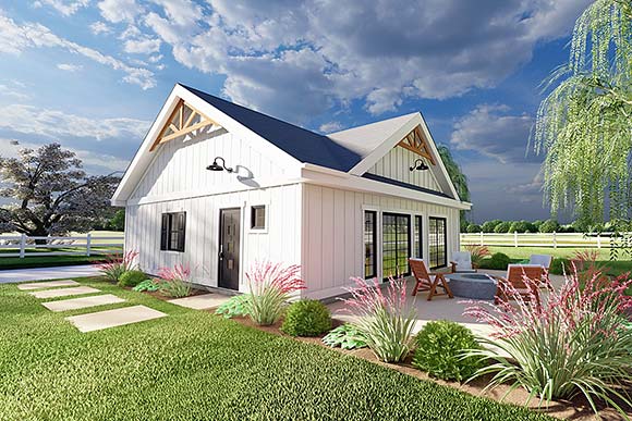 Bungalow, Cabin, Cape Cod, Contemporary, Cottage, Farmhouse, Ranch House Plan 80508 with 1 Beds, 2 Baths Elevation