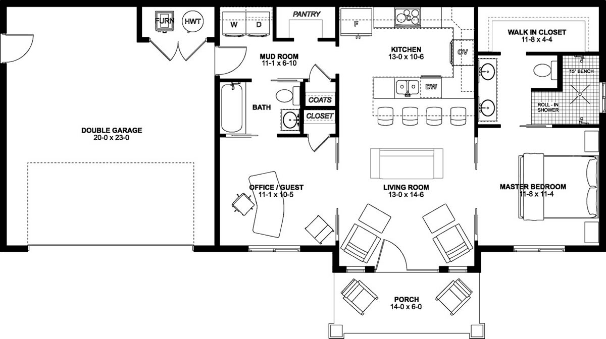 Bungalow, Cottage, Farmhouse, Ranch House Plan 80509 with 2 Beds, 2 Baths, 2 Car Garage Level One