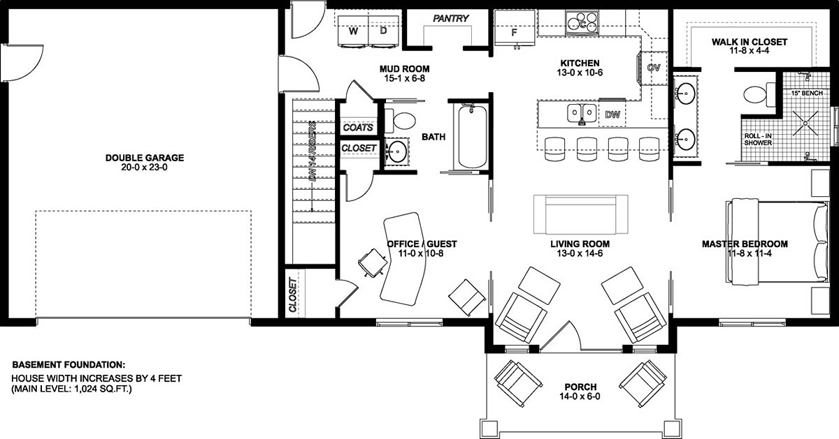 Bungalow, Cottage, Farmhouse, Ranch House Plan 80509 with 2 Beds, 2 Baths, 2 Car Garage Alternate Level One