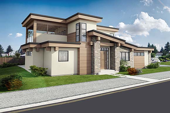 Contemporary, Modern House Plan 80513 with 3 Beds, 3 Baths, 2 Car Garage Elevation