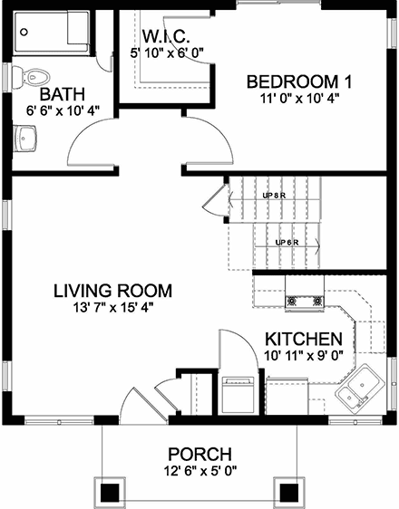 Bungalow, Cottage, Craftsman House Plan 80516 with 2 Beds, 2 Baths First Level Plan