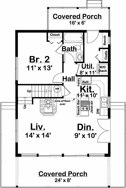 A-Frame, Cabin House Plan 80518 with 2 Beds, 2 Baths First Level Plan