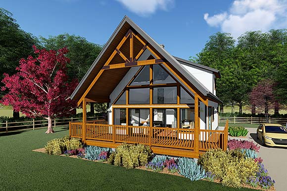 A-Frame, Cabin House Plan 80518 with 2 Beds, 2 Baths Elevation