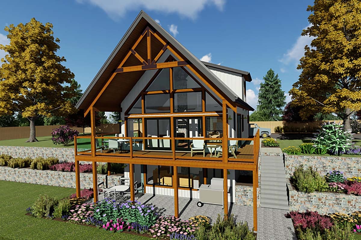 A-Frame, Cabin Plan with 1037 Sq. Ft., 2 Bedrooms, 2 Bathrooms Picture 2