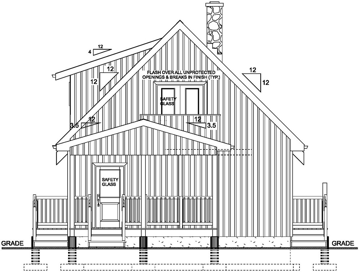 A-Frame, Cabin House Plan 80518 with 2 Beds, 2 Baths Rear Elevation