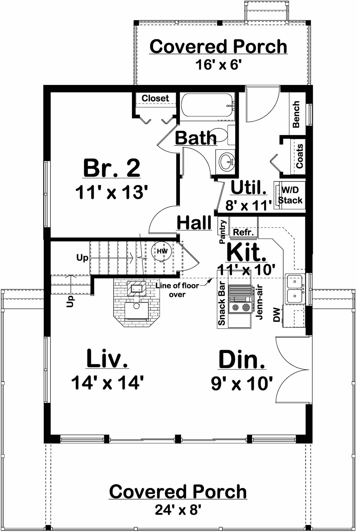 A-Frame, Cabin House Plan 80519 with 2 Beds, 2 Baths Level One