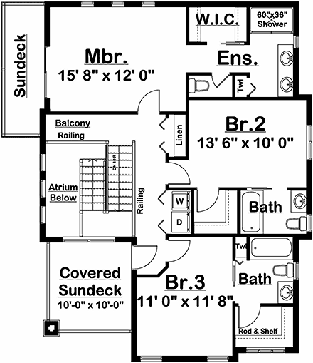 Coastal, Contemporary, Florida, Modern, Prairie House Plan 80520 with 3 Beds, 4 Baths, 2 Car Garage Second Level Plan