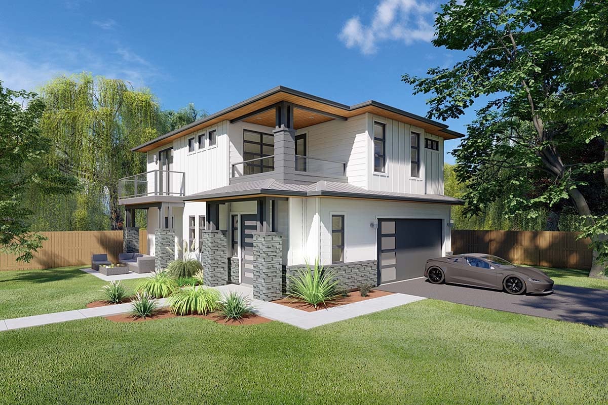 Coastal, Contemporary, Florida, Modern, Prairie House Plan 80520 with 3 Beds, 4 Baths, 2 Car Garage Elevation