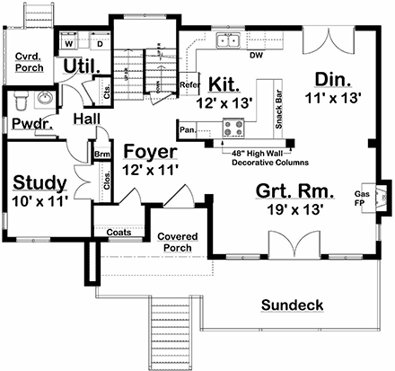 Contemporary, Modern House Plan 80521 with 4 Beds, 3 Baths, 2 Car Garage First Level Plan