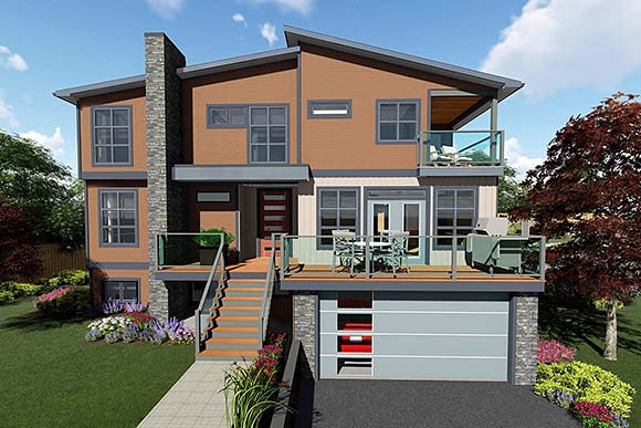 Contemporary, Modern House Plan 80521 with 4 Beds, 3 Baths, 2 Car Garage Elevation