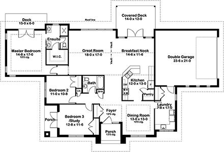Contemporary, Modern, Prairie House Plan 80522 with 3 Beds, 2 Baths, 2 Car Garage First Level Plan