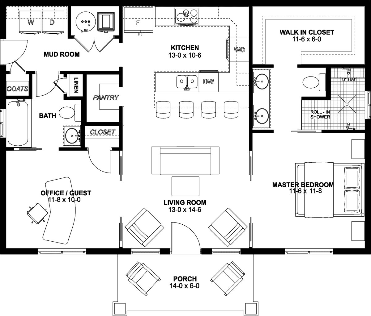 Country, Craftsman, Farmhouse, Ranch House Plan 80523 with 2 Beds, 2 Baths Level One