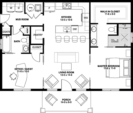 Country, Craftsman, Farmhouse, Ranch House Plan 80523 with 2 Beds, 2 Baths First Level Plan