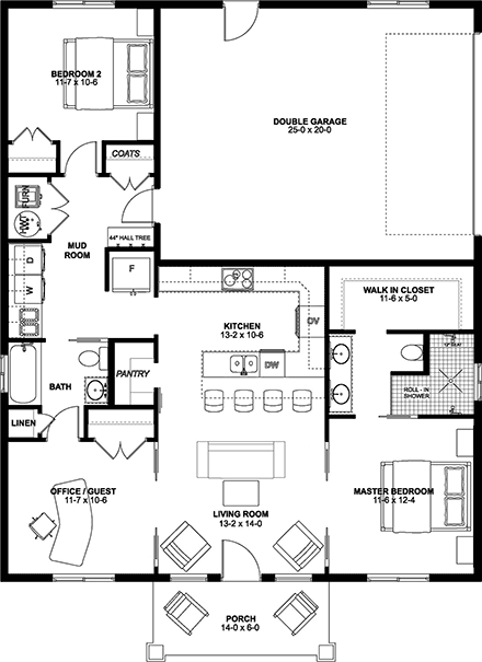 Country, Farmhouse, Ranch House Plan 80524 with 3 Beds, 2 Baths, 2 Car Garage First Level Plan