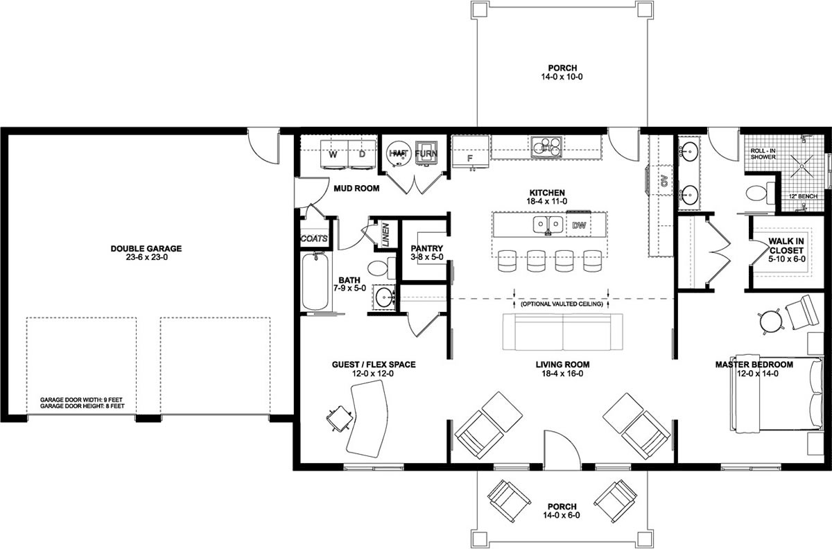 Country, Craftsman, Farmhouse, Ranch House Plan 80525 with 2 Beds, 2 Baths, 2 Car Garage Level One