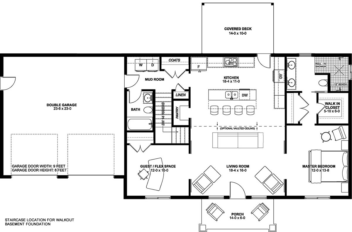 Country, Craftsman, Farmhouse, Ranch House Plan 80525 with 2 Beds, 2 Baths, 2 Car Garage Alternate Level One