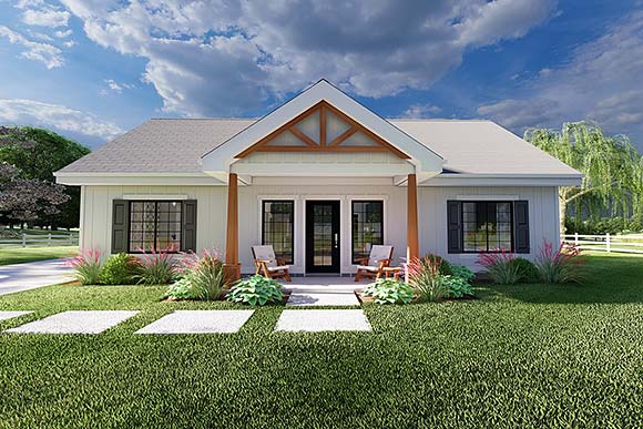 Cabin, Country, Craftsman, Ranch House Plan 80526 with 2 Beds, 2 Baths Elevation