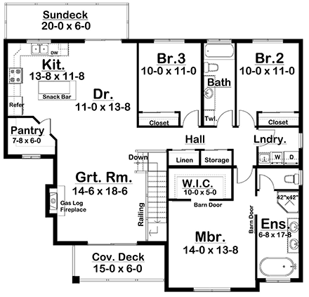 Country, Farmhouse House Plan 80529 with 3 Beds, 3 Baths, 2 Car Garage First Level Plan
