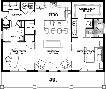 Contemporary, Country, Craftsman, Farmhouse, Ranch House Plan 80531 with 2 Beds, 2 Baths First Level Plan