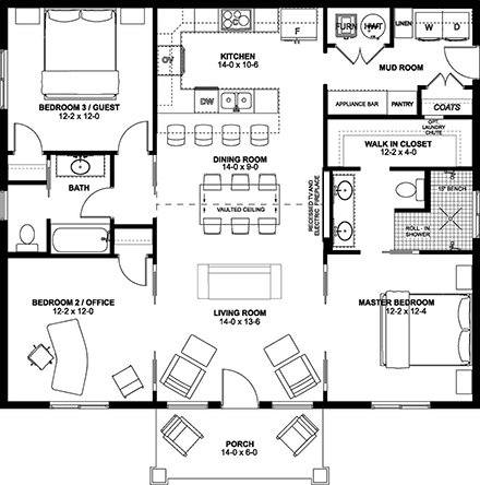 Country, Craftsman, Farmhouse, Ranch House Plan 80532 with 3 Beds, 2 Baths First Level Plan