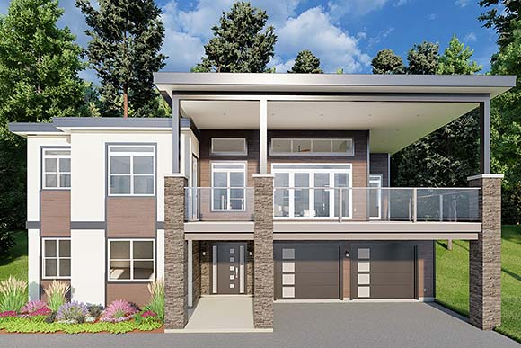 Contemporary, Modern House Plan 80535 with 3 Beds, 3 Baths, 2 Car Garage Elevation