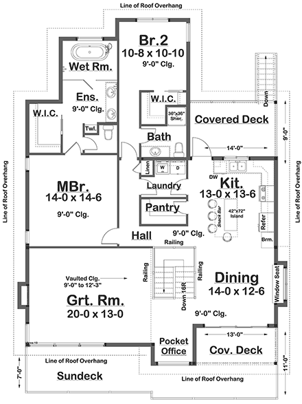 Contemporary, Modern House Plan 80536 with 4 Beds, 4 Baths, 2 Car Garage First Level Plan