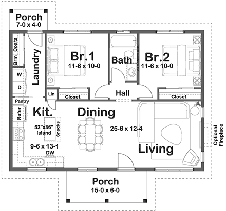 Country, Farmhouse, Ranch House Plan 80537 with 2 Beds, 1 Baths First Level Plan