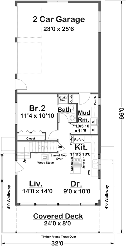 A-Frame, Contemporary, Country House Plan 80538 with 2 Beds, 2 Baths, 2 Car Garage First Level Plan