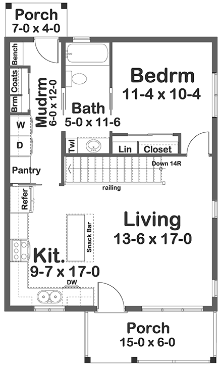 Cottage, Country, Farmhouse, Ranch House Plan 80540 with 1 Beds, 1 Baths First Level Plan