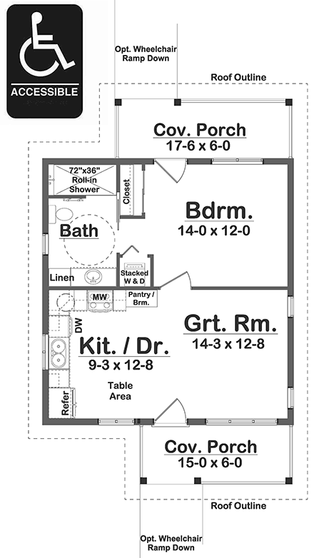 Cottage, Craftsman, Farmhouse House Plan 80541 with 1 Beds, 1 Baths First Level Plan