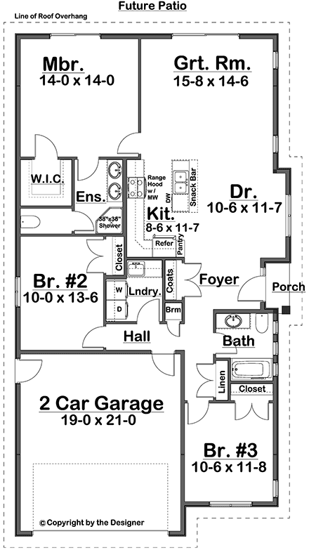 Bungalow, Craftsman, Farmhouse, Ranch House Plan 80543 with 3 Beds, 2 Baths, 2 Car Garage First Level Plan
