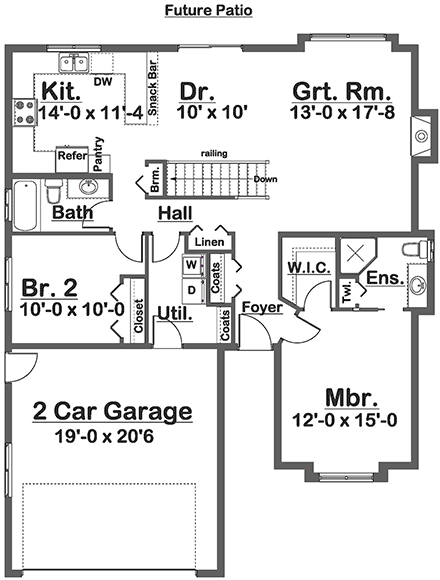 Bungalow, Craftsman, Farmhouse, Ranch House Plan 80544 with 2 Beds, 2 Baths, 2 Car Garage First Level Plan