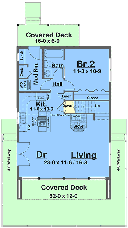 Contemporary, Country, Modern House Plan 80552 with 2 Beds, 2 Baths, 2 Car Garage First Level Plan