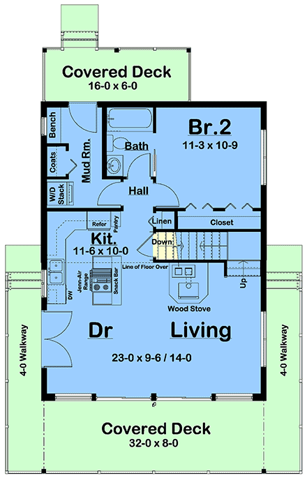 A-Frame, Contemporary, Country, Modern House Plan 80553 with 2 Beds, 2 Baths First Level Plan