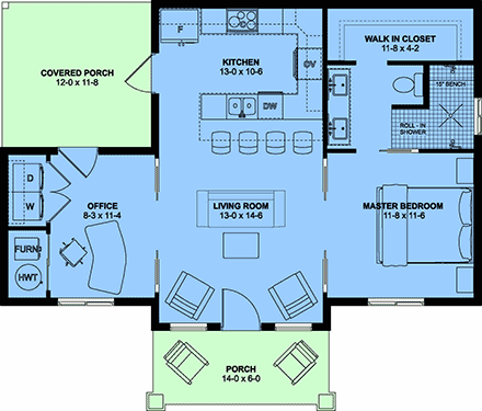 Country, Craftsman, Farmhouse, Ranch House Plan 80554 with 1 Beds, 1 Baths First Level Plan