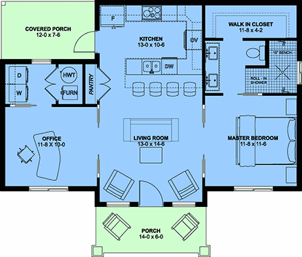 Country, Craftsman, Farmhouse, Ranch House Plan 80555 with 1 Beds, 1 Baths First Level Plan