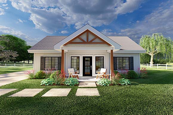 Country, Craftsman, Farmhouse, Ranch House Plan 80555 with 1 Beds, 1 Baths Elevation