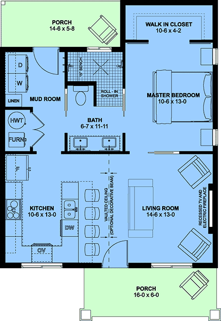 Contemporary, Country, Craftsman, Farmhouse, Ranch House Plan 80558 with 1 Beds, 1 Baths First Level Plan