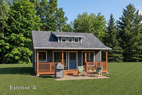 Cabin, Cottage, Ranch House Plan 80565 with 1 Beds, 1 Baths Elevation