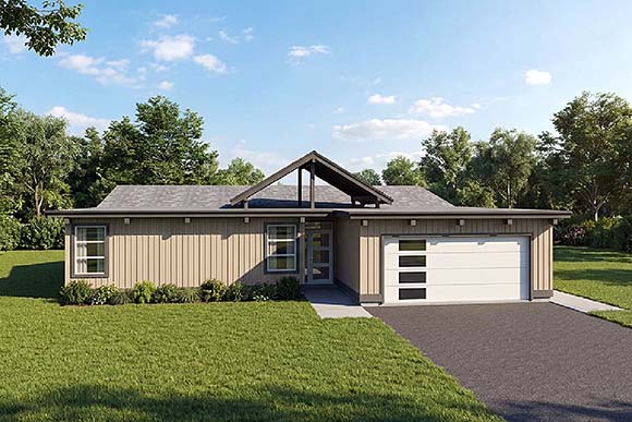 Contemporary, Modern, Ranch House Plan 80566 with 4 Beds, 2 Baths, 2 Car Garage Elevation